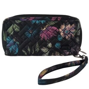 LUG Handspring RFID Wallet Bloom Black Multicolor Floral Wristlet Clutch Organiz